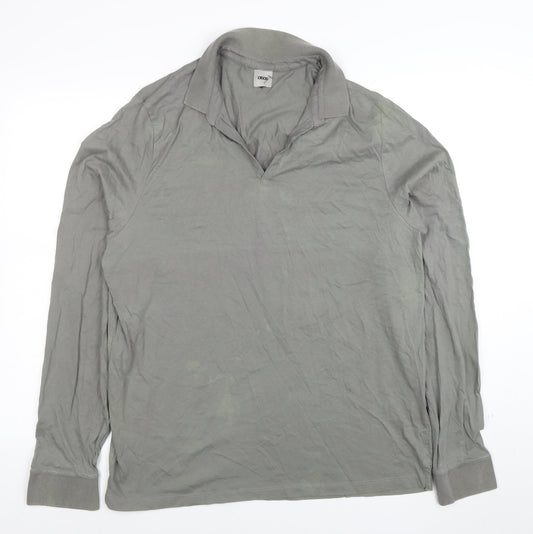 ASOS Men's Grey Long Sleeve Cotton Polo Shirt 2XL Regular Fit