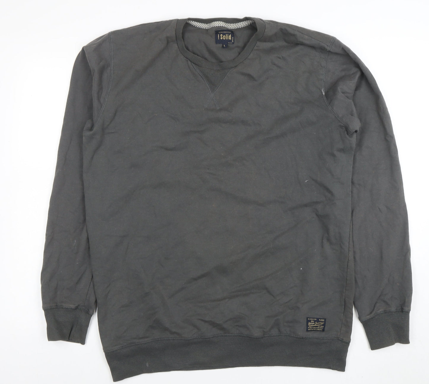 Mens UK Size L Solid Grey Pullover Sweatshirt