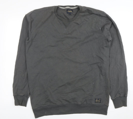 Mens UK Size L Solid Grey Pullover Sweatshirt