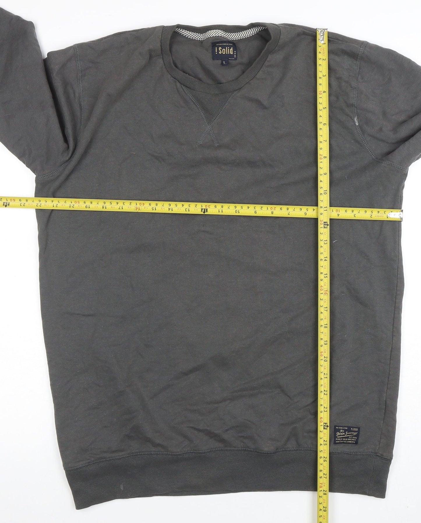 Mens UK Size L Solid Grey Pullover Sweatshirt