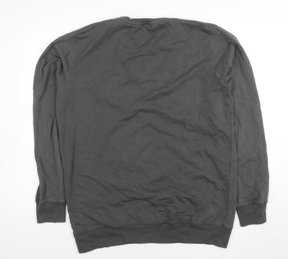 Mens UK Size L Solid Grey Pullover Sweatshirt