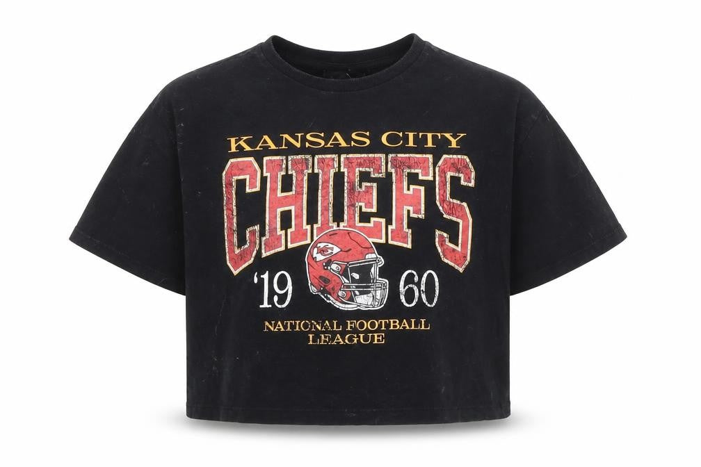 Front view of Marks & Spencer girls’ black kansas city chiefs cropped t-shirt 7 years