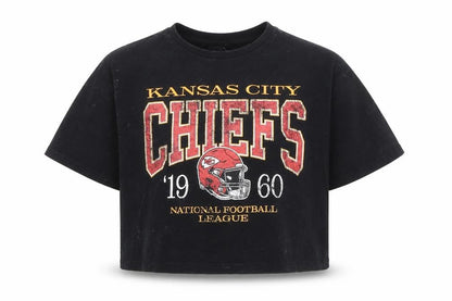Front view of Marks & Spencer girls’ black kansas city chiefs cropped t-shirt 7 years
