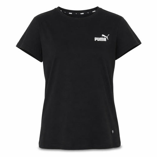 Front view of Puma Women's Black Crew Neck Short Sleeve Cotton T-Shirt, size M