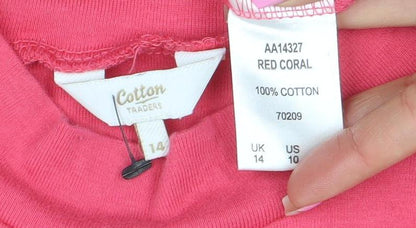 Womens UK Size 14 Cotton Traders Pink Basic T-Shirt