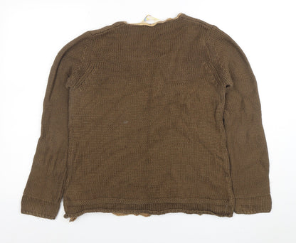 Oltre Colline Women's Brown V-Neck Cotton Knit Jumper Size 14