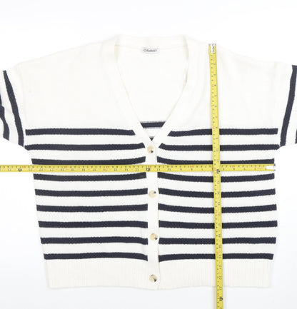Damart Womens White Striped Cotton Blend V-Neck Cardigan Size 22