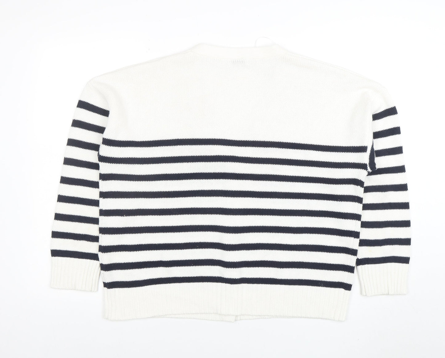 Damart Womens White Striped Cotton Blend V-Neck Cardigan Size 22