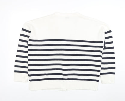 Damart Womens White Striped Cotton Blend V-Neck Cardigan Size 22
