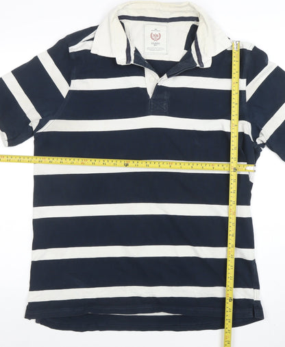Atlantic Bay Men's Navy White Striped Polo Shirt Size L 100% Cotton