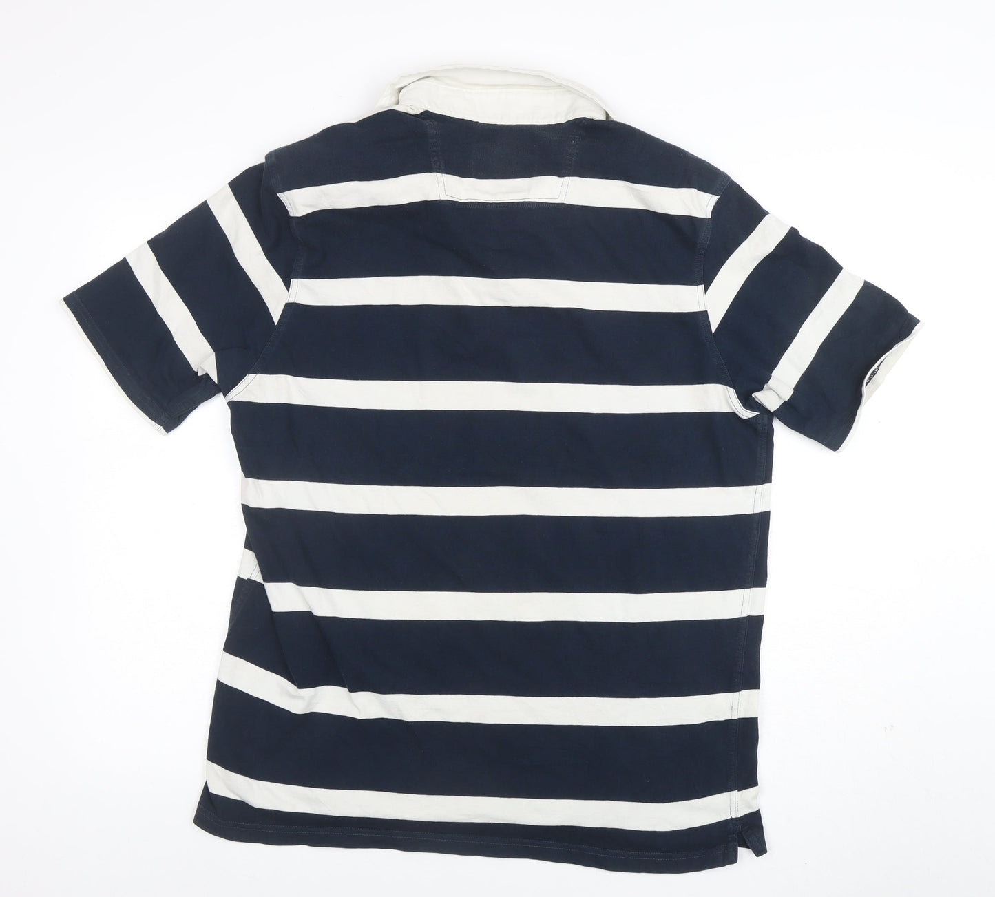 Atlantic Bay Men's Navy White Striped Polo Shirt Size L 100% Cotton