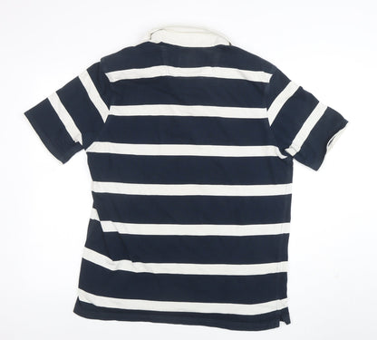 Atlantic Bay Men's Navy White Striped Polo Shirt Size L 100% Cotton