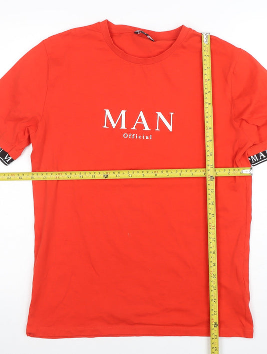 BoohooMAN Men's Red Crew Neck Short Sleeve Logo T-Shirt Size S