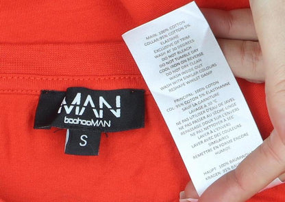 BoohooMAN Men's Red Crew Neck Short Sleeve Logo T-Shirt Size S