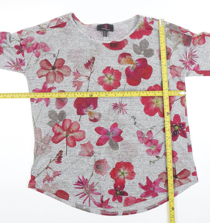 Simon Jefferay Womens Grey Floral 3/4 Sleeve Jersey T-Shirt Size 12