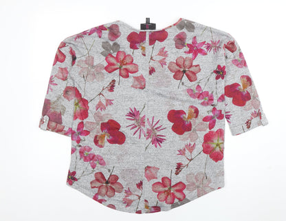 Simon Jefferay Womens Grey Floral 3/4 Sleeve Jersey T-Shirt Size 12