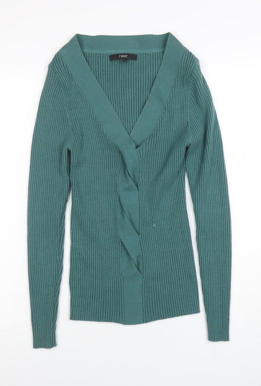 Next Women's Green V-Neck Ribbed Knit Cardigan Size S