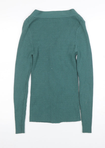 Next Women's Green V-Neck Ribbed Knit Cardigan Size S
