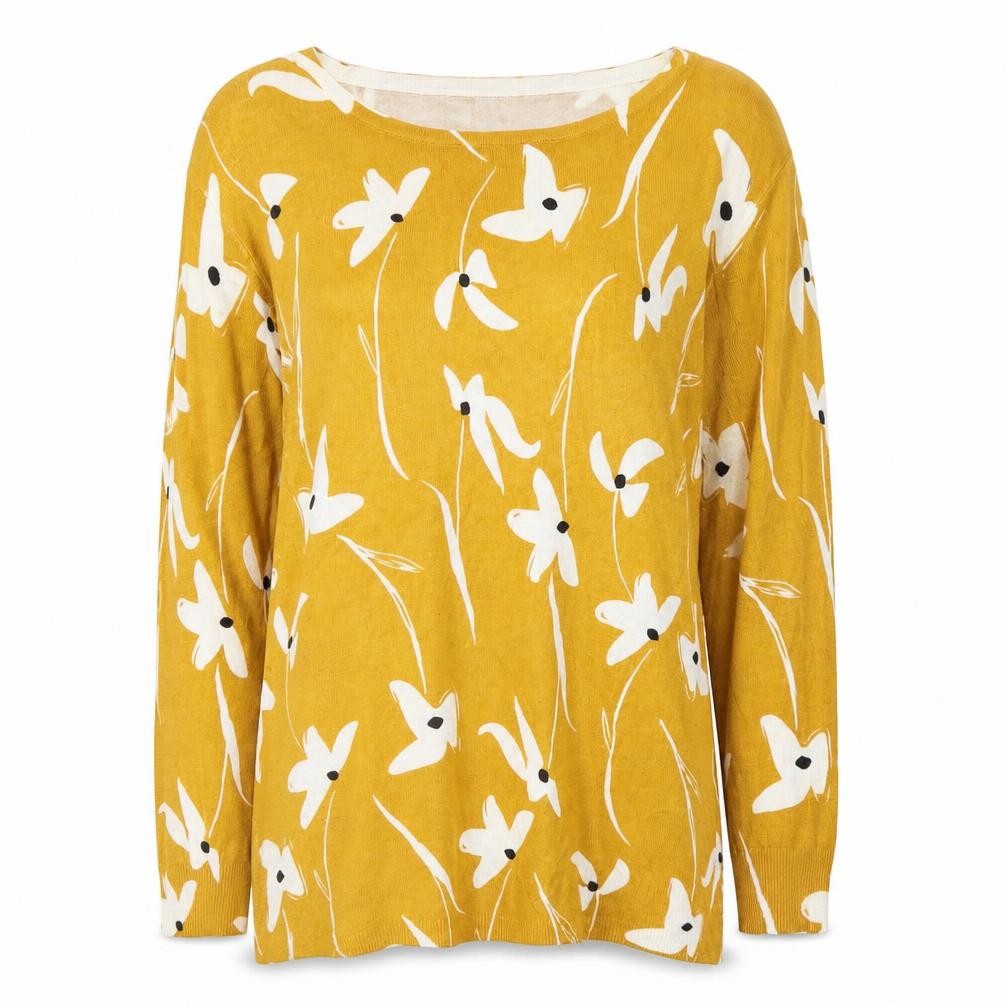Debenhams Women’s Yellow Floral Knit Pullover Jumper Size 14
