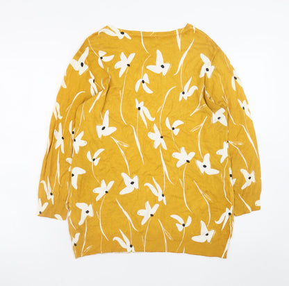 Debenhams Women’s Yellow Floral Knit Pullover Jumper Size 14