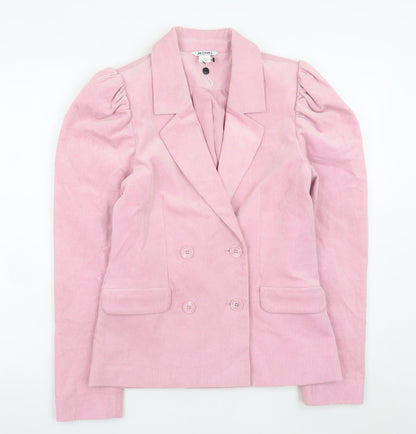Monki Women Pink Corduroy Blazer Size 8 Double Breasted Jacket