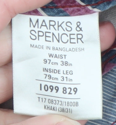 Mens UK Size 38 Marks and Spencer Regular Fit Chino Brown Trousers