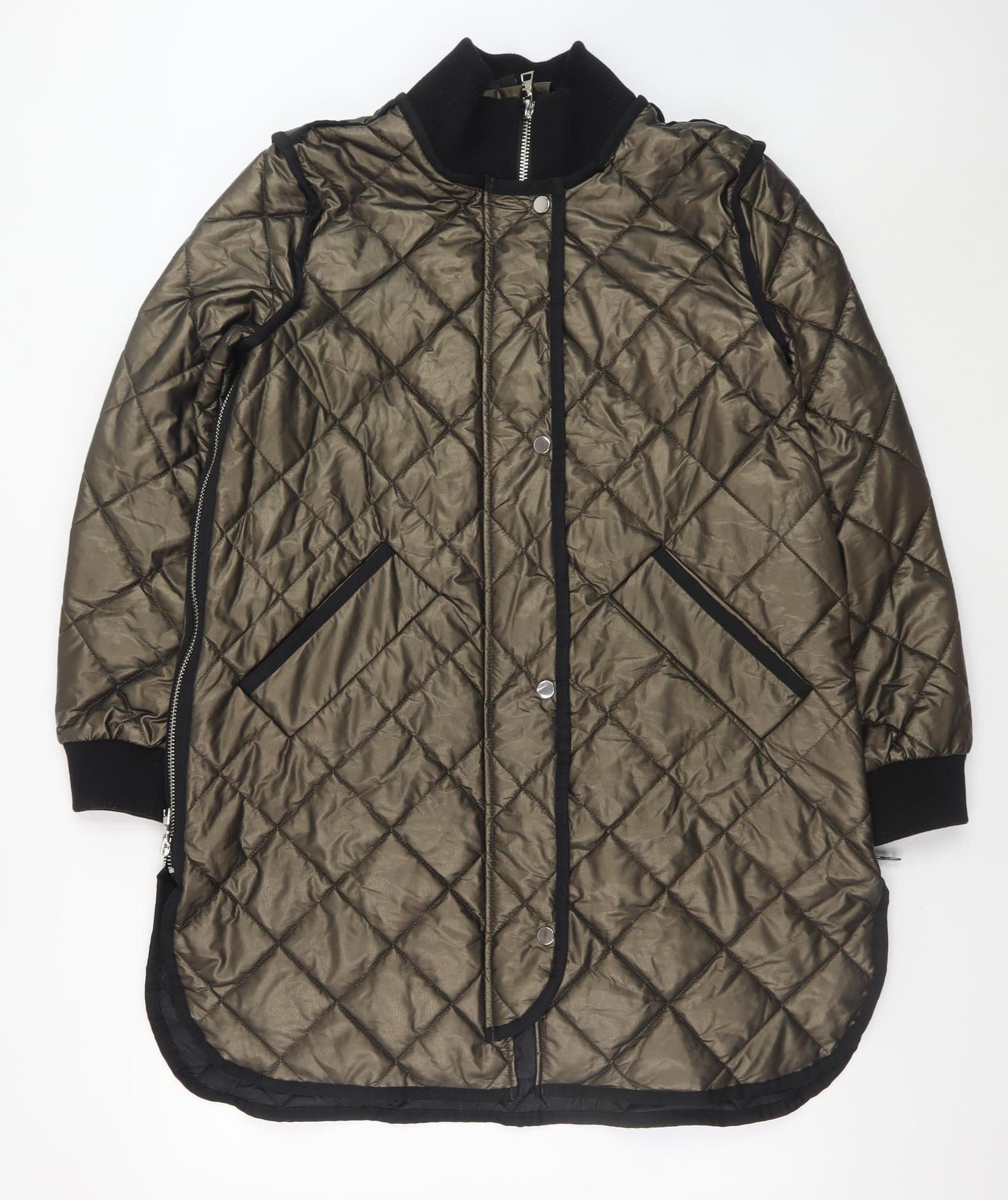 Nuage Womens Brown Quilted Long Coat Size M Winter Padded Jacket