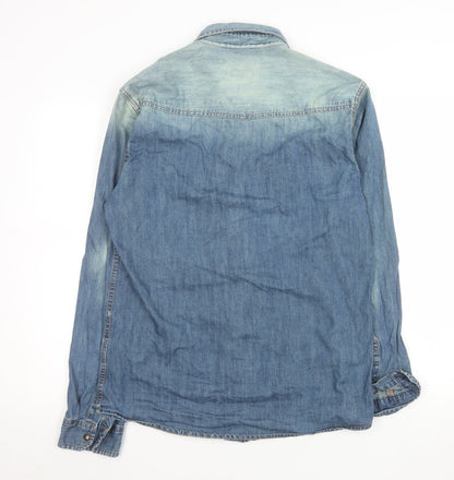 Jack & Jones Vintage Co. Men's Blue Denim Long Sleeve Button-Up Shirt L