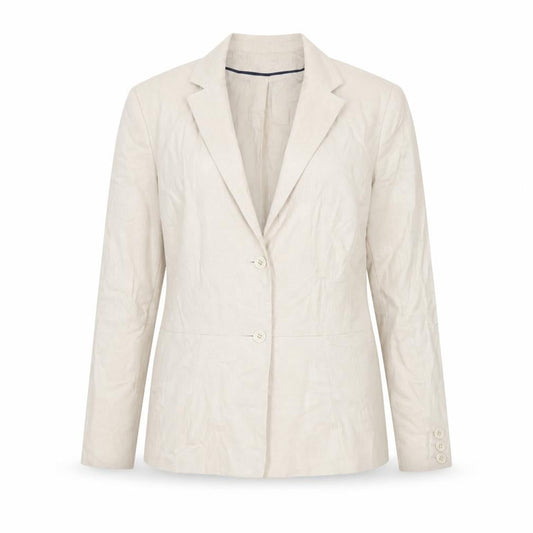 Front view of Linea Women Beige Linen Blend Single-Breasted Blazer, size 16