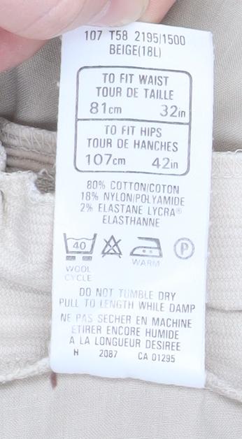 Womens UK Size 18 Marks and Spencer Regular Fit Chino Beige Trousers