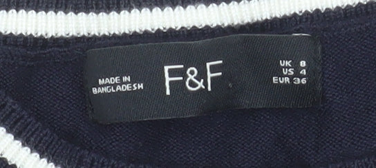 F&F Women’s Blue Short Sleeve Knit T-Shirt UK 8