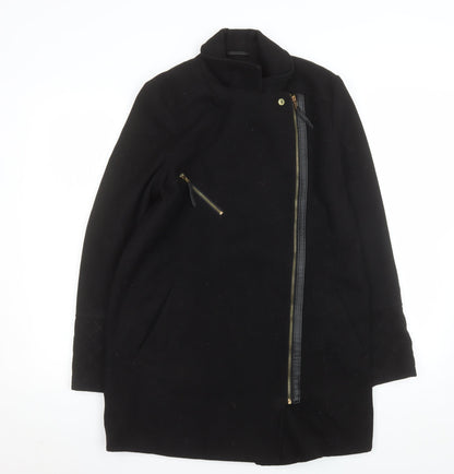 Dorothy Perkins Women’s Black Wool Biker Coat Size 12 Mid-Length Zip