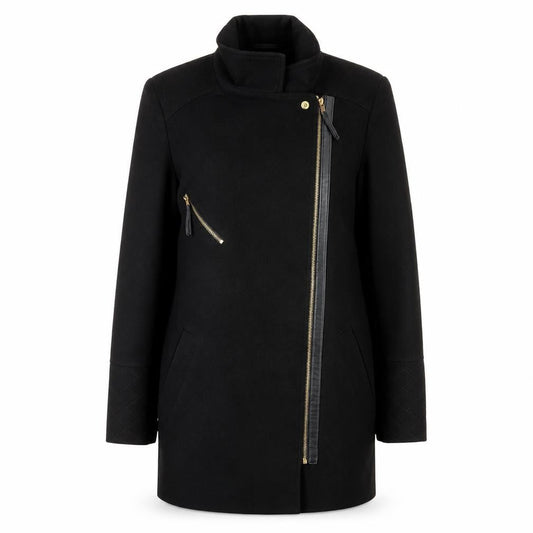 Dorothy Perkins Women’s Black Wool Biker Coat Size 12 Mid-Length Zip