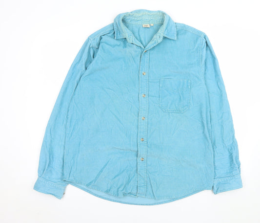 Cotton Traders Men's Blue Corduroy Long Sleeve Button-Up Shirt M