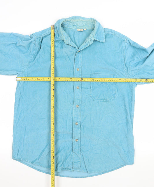 Cotton Traders Men's Blue Corduroy Long Sleeve Button-Up Shirt M