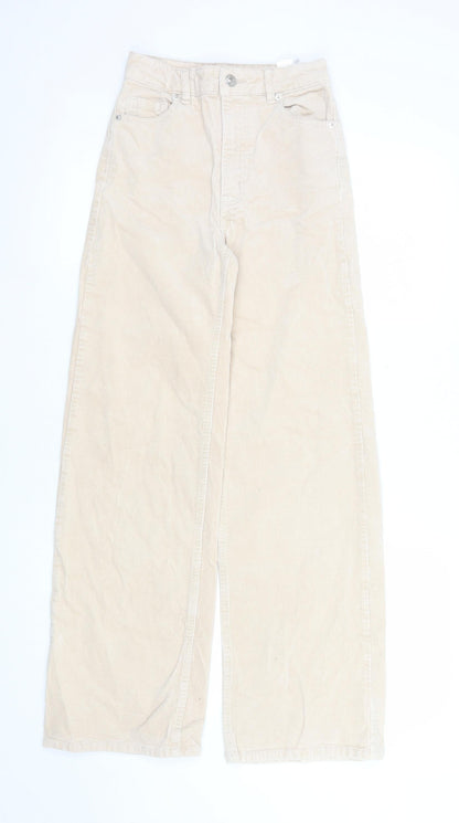 Womens UK Size 4 H&M Regular Fit Casual Beige Trousers