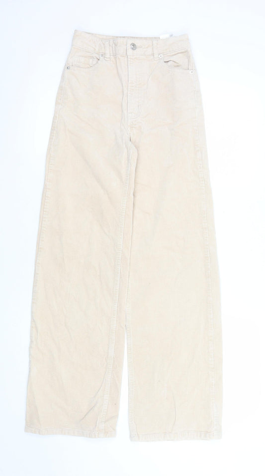 Womens UK Size 4 H&M Regular Fit Casual Beige Trousers