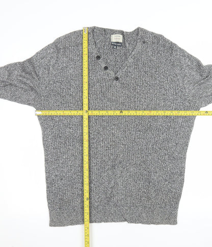 George Men’s Grey Cotton Chunky Knit V-Neck Button Pullover Jumper Medium
