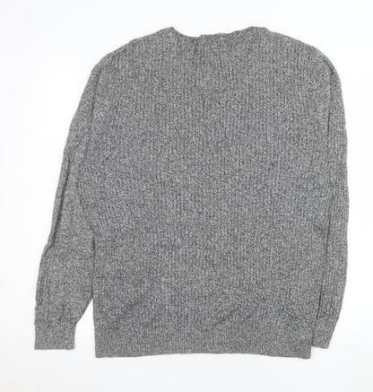 George Men’s Grey Cotton Chunky Knit V-Neck Button Pullover Jumper Medium