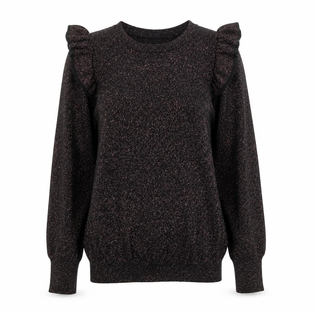Tu Woman Black Glitter Ruffle Long Sleeve Knitted Blouse Size 8