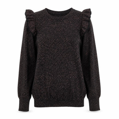 Tu Woman Black Glitter Ruffle Long Sleeve Knitted Blouse Size 8