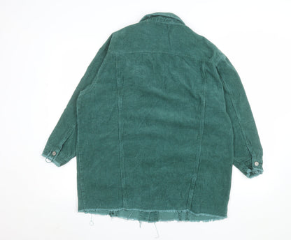 See See Women Green Corduroy Long Jacket S Button-Up Frayed Hem