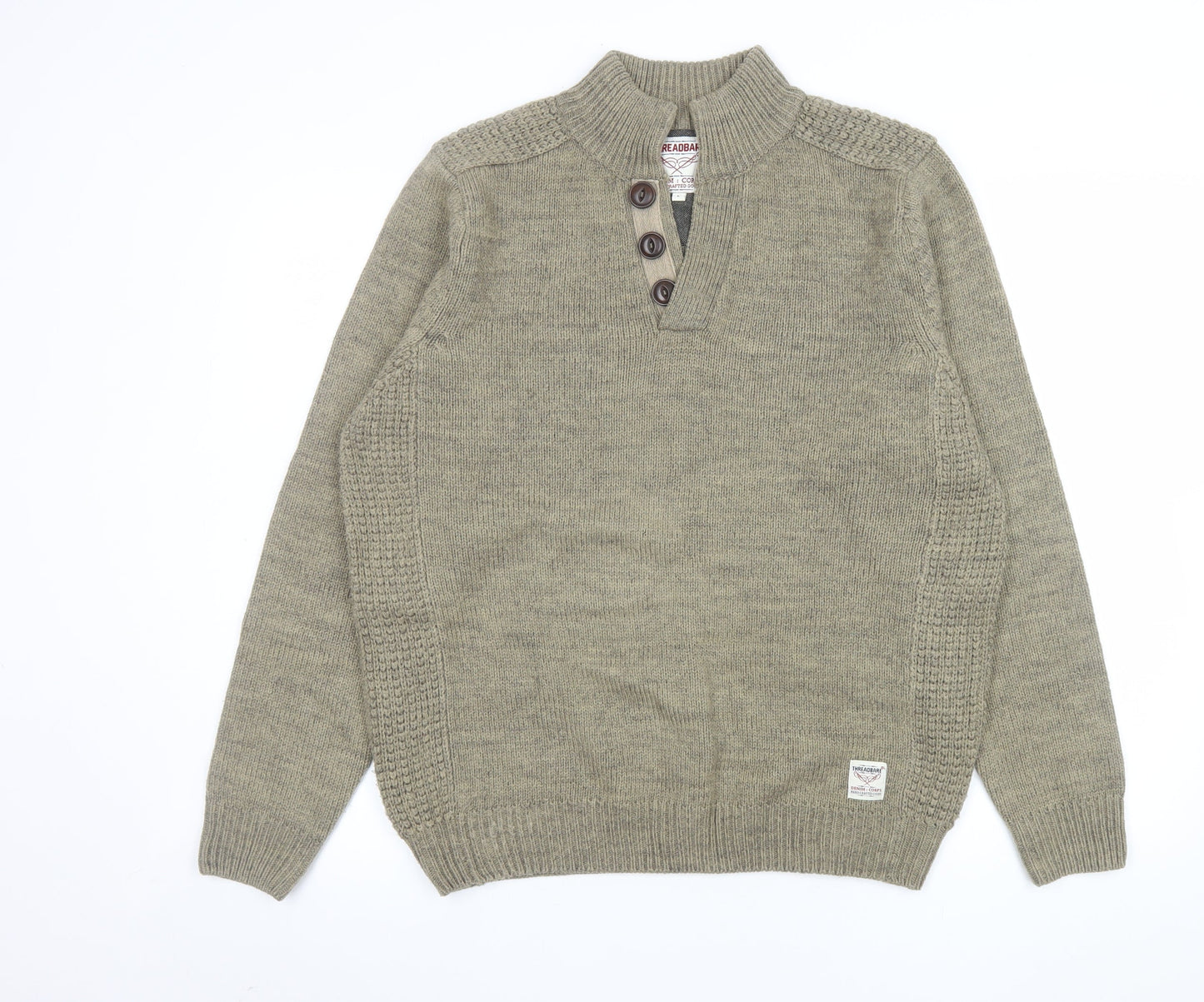 Mens UK Size L Threadbare Green Henley Jumper