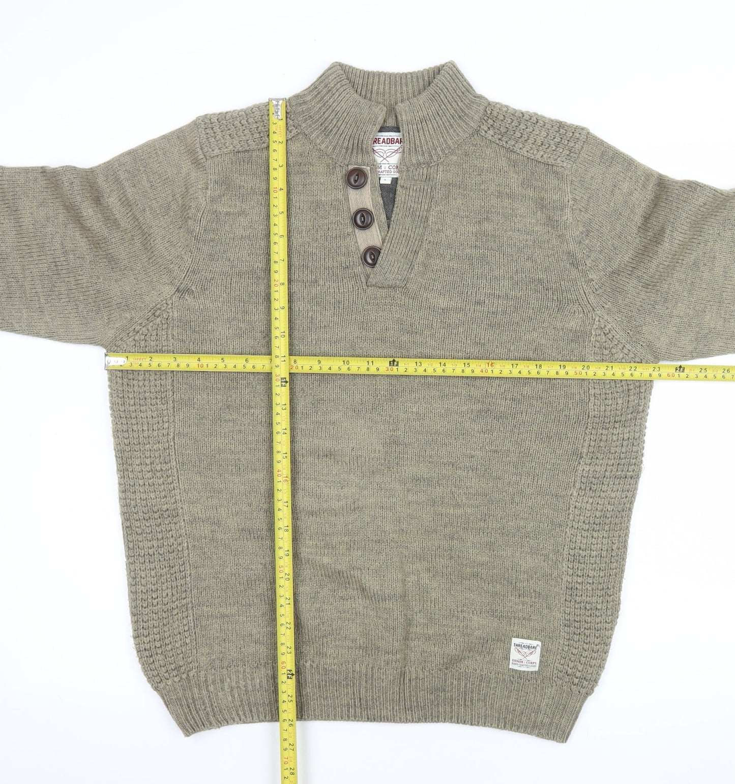 Mens UK Size L Threadbare Green Henley Jumper