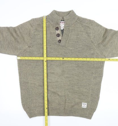 Mens UK Size L Threadbare Green Henley Jumper