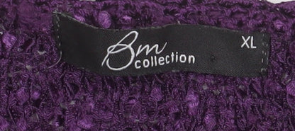 BM Collection Women Purple Embroidered Pullover Jumper XL Polyester