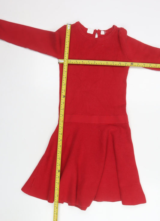GAP Kids Red Knit Long Sleeve Fit & Flare Dress Girls 8-9 Years