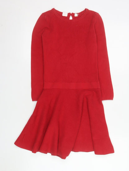 GAP Kids Red Knit Long Sleeve Fit & Flare Dress Girls 8-9 Years