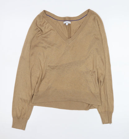 Next Women's Beige V-Neck Long Sleeve Knit Blouse Size 8