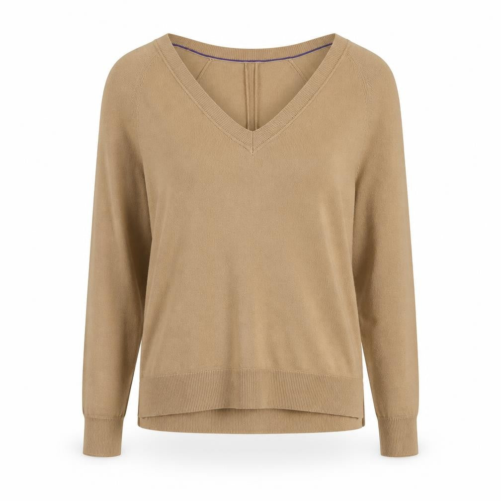 Next Women's Beige V-Neck Long Sleeve Knit Blouse Size 8
